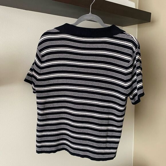 Vintage Black and White Striped Short Sleeve Collared Shirt Size Large - Picture 3 of 6